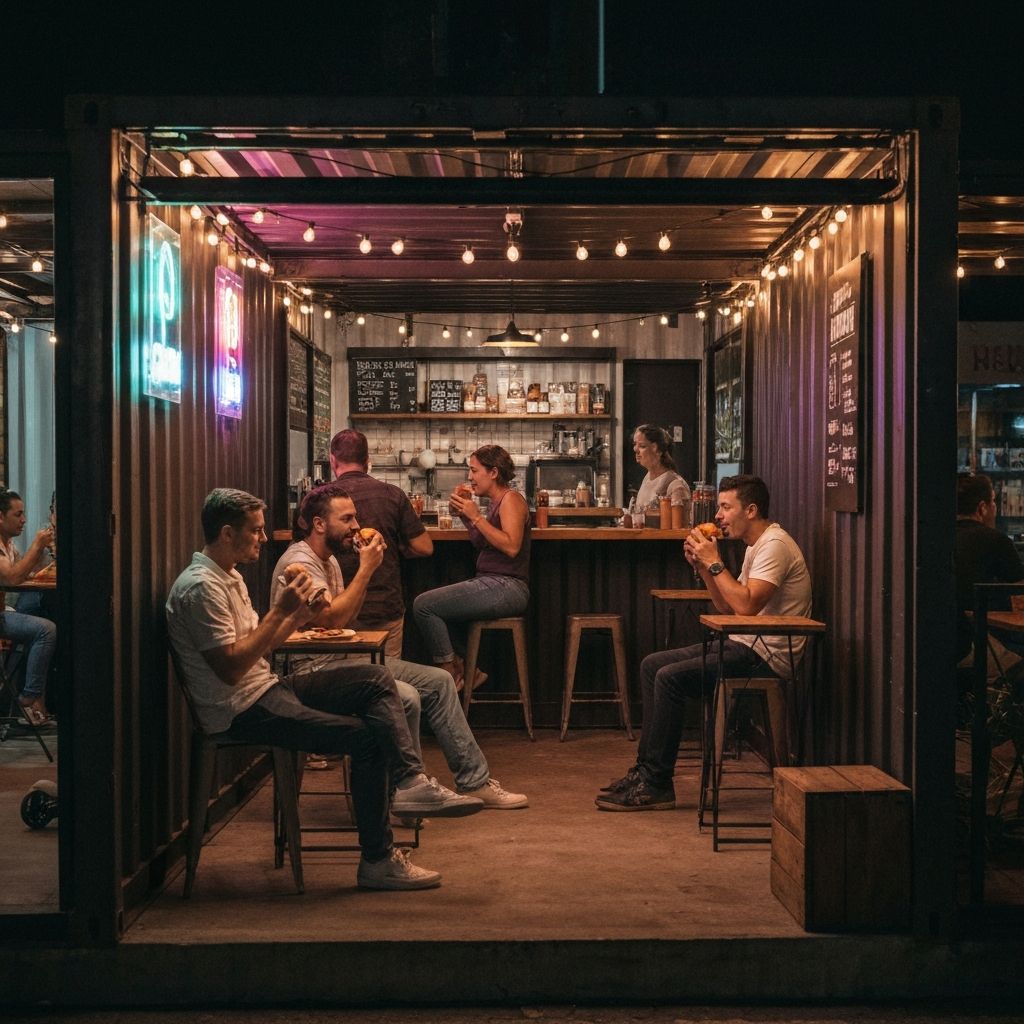 Container Food Spot - Ambiente nocturno